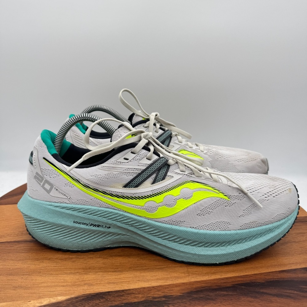 Saucony Triumph 20 Mens Size 12 Fog Mineral Cushioned Running Shoes Sneakers